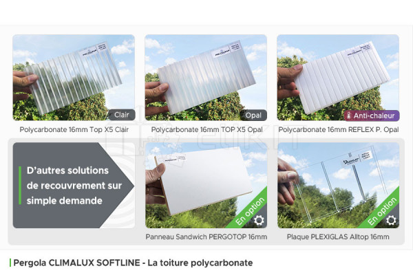 Toiture Polycarbonate de la Pergola Aluminium CLIMALUX SOFTLINE