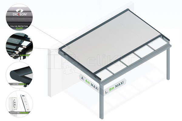 Diagram of the WINSOL Roof Blind for Pergola and Veranda