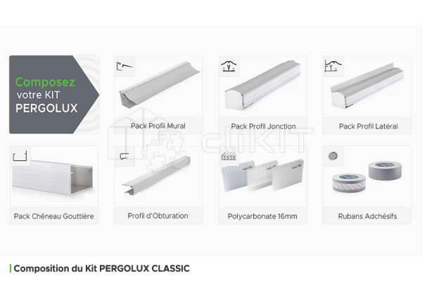 Kit Composition of the PERGOLUX CLASSIC Roof Cover