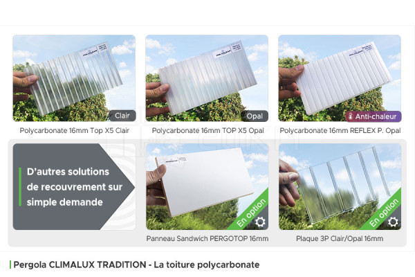 Toiture Polycarbonate de la Pergola Aluminium CLIMALUX TRADITION