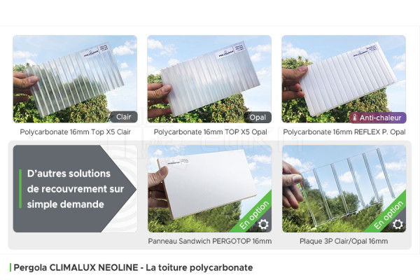 Toiture Polycarbonate de la Pergola Aluminium CLIMALUX NEOLINE