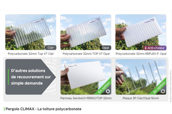 Toiture Polycarbonate de la Pergola Aluminium CLIMAX