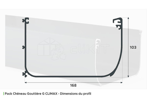 Dimensions of the GC Gutter Pack - PERGOLUX Aluminium