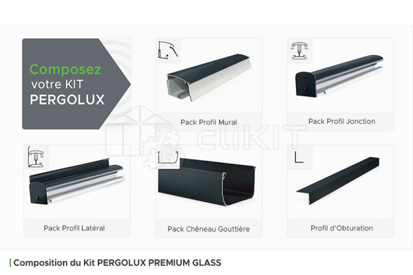 Composition of PERGOLUX PREMIUM GLASS Roof Cover Kit